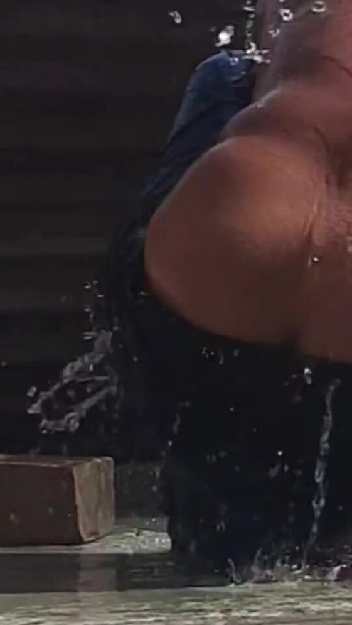 Indian village desi open bathroom Bhabhi ji bathing in the bathroom outside the house | Clip 1