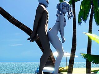 Sexo apaixonado em uma praia de nudismo sob o sol escaldante fodeu uma jovem bonita em uma buceta apertada