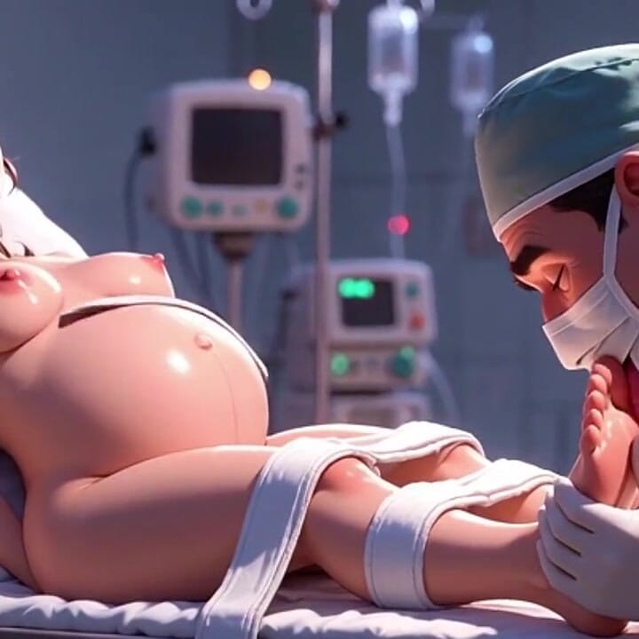 Niegrzeczny lekarz ssie ciężarną pacjentkę w operacji