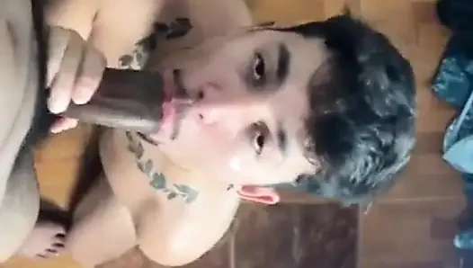Cute White Boy Receives Cum From a Black Man in His Mouth and Face.