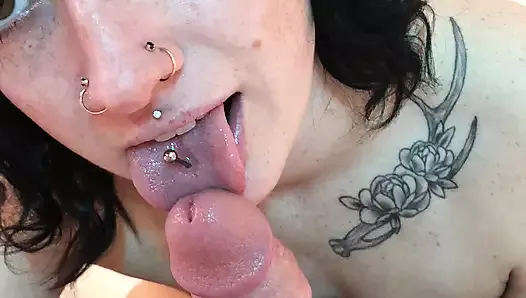 Hot Tatted Petite Woman Sucking Cock POV.