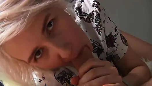Blonde Roommate Sucks Cock and Catches All the Cum