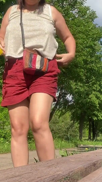 Emotional moment from "OUTDOOR MILF IN CITY PARK. FLASHING BIG NATURAL TITS. PART 3"