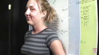 Slutty Blonde Finally Shows the Guy Her Extraordinary Handjob and Blowjob Skills