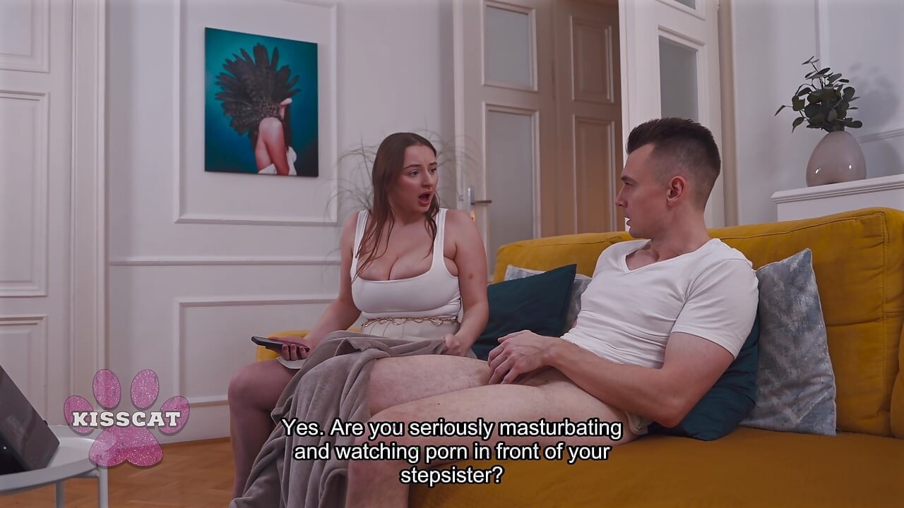 Step Catches Busty Amber Bloom Jerks Step Bro on Couch Spanks Her During Doggy