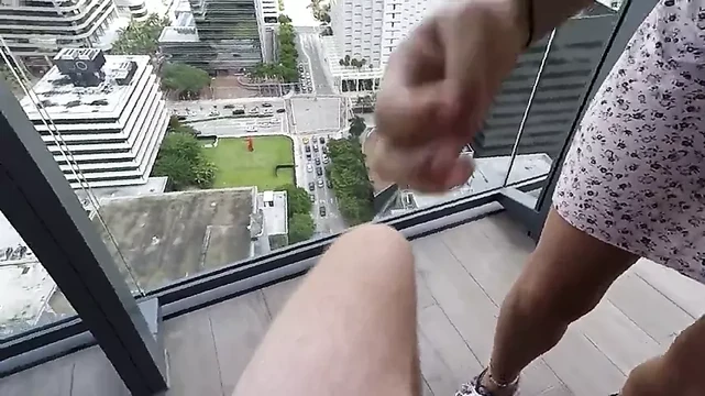 Balcony bj with a cumshot