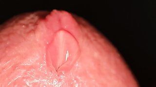 Extreme close-up van mijn druipend natte lul