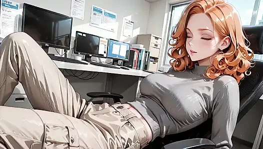 Sexy Orange Hair Office Lady Can’t Hold Back After Work! Takes Off Professional Suit for Oiled Wild Cowgirl