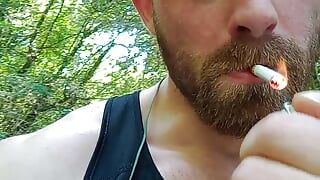 Muscular guy is walking and masturbate outdoor