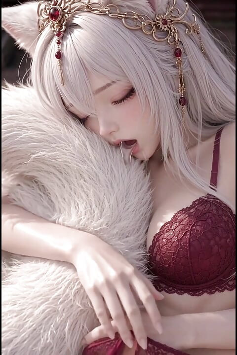 3d anime kitsune masturbates on temple stairs and rides her cocks