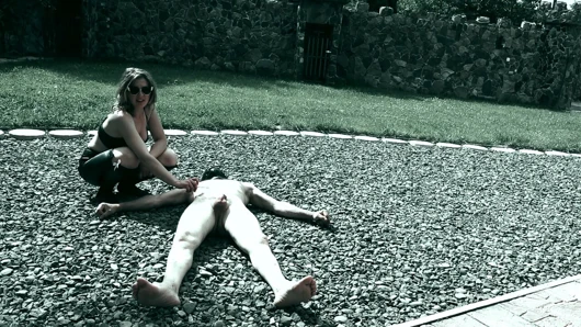 I allow him to wank while I PISS on his COCK - Toilet slavery Castle Outdoor