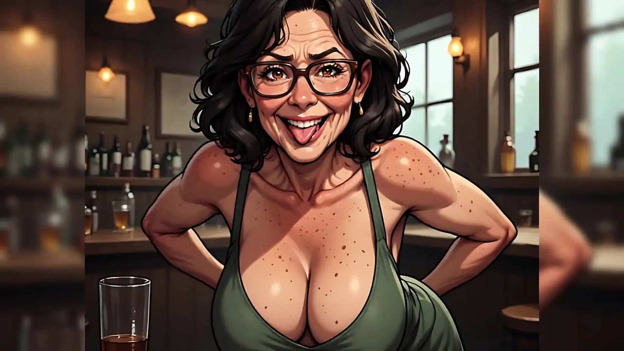 Mature Women in Bar (tits Out Comic Style Art)