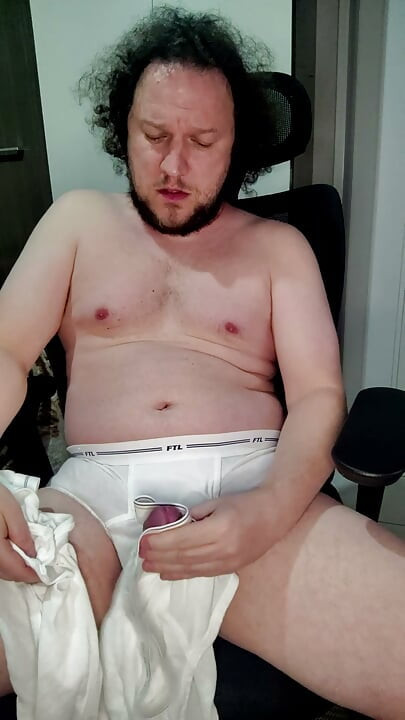 Vintage Fruit of the Loom white briefs show off, jerk off and cum