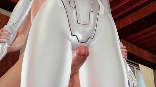 Evie blonde 3D-animation - oberschenkeljob, weiße leggings, stehend gespreizter fick, pOV doggystyle analer creampie
