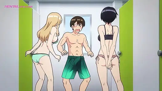 Адам пытается остаться спокойным, но его стояк выдает его, как эти красотки толкает момент в горячий секс