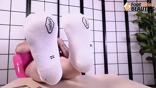 Purple-haired Diva Flaunts Her Smelly Feet in Socks and Dirty Sneakers