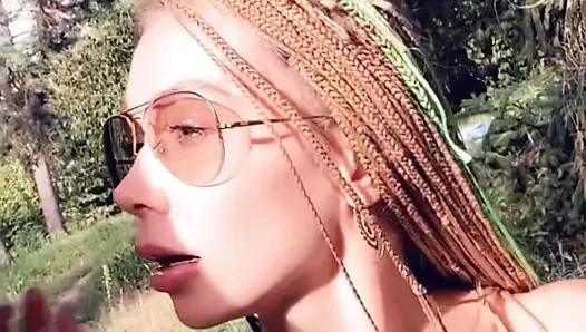 Wild sex outdoors during a walk in the woods