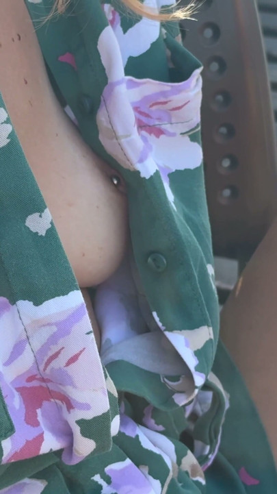 Descretely unbuttoning my shirt and exposing my pierced nipples in a public coffee shop | Clip 1
