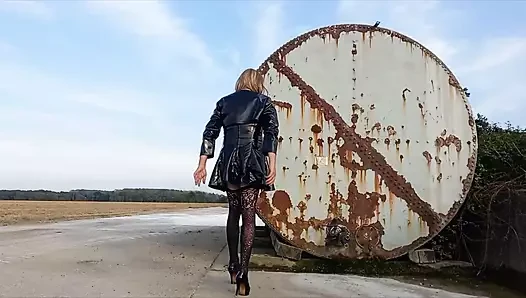 Crossdresser Playing Down on the Farm in PVC