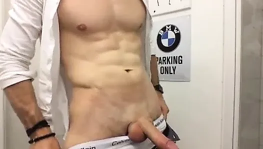 Handjob for sexy hot man with a big white dick, cumshots