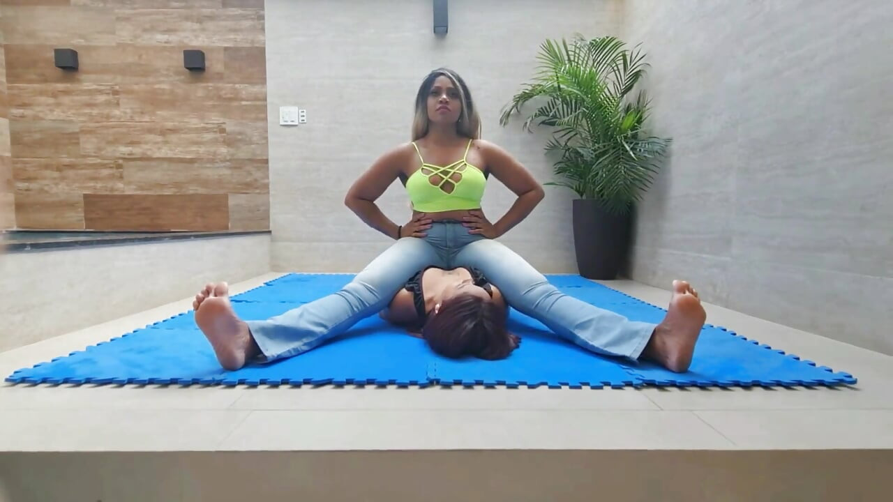Belly and chest sitting by veronica and her slave