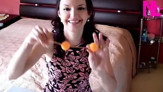 Ballbusting Vagina Balls in Pink Open Toe Sandals on Barefoot