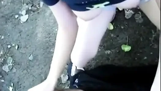 Blonde amateur slut gives horny blowjob outdoor with facial