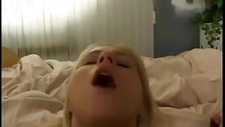 Long haired blond in sexy lingerie sucks and fucks