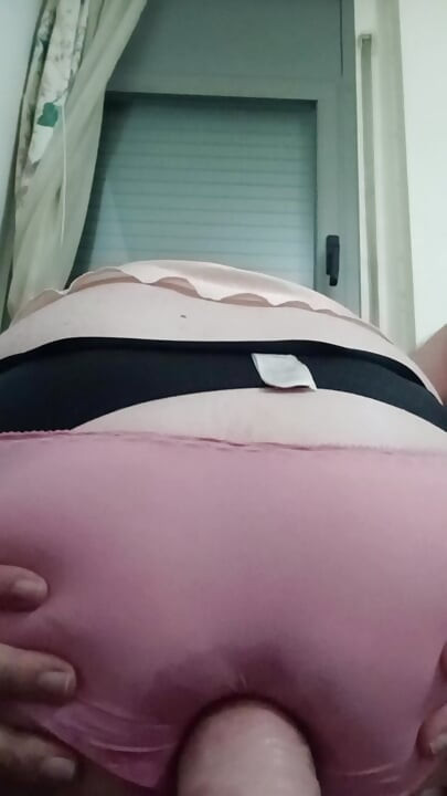 Huge cock destroys my ass through my pink panties