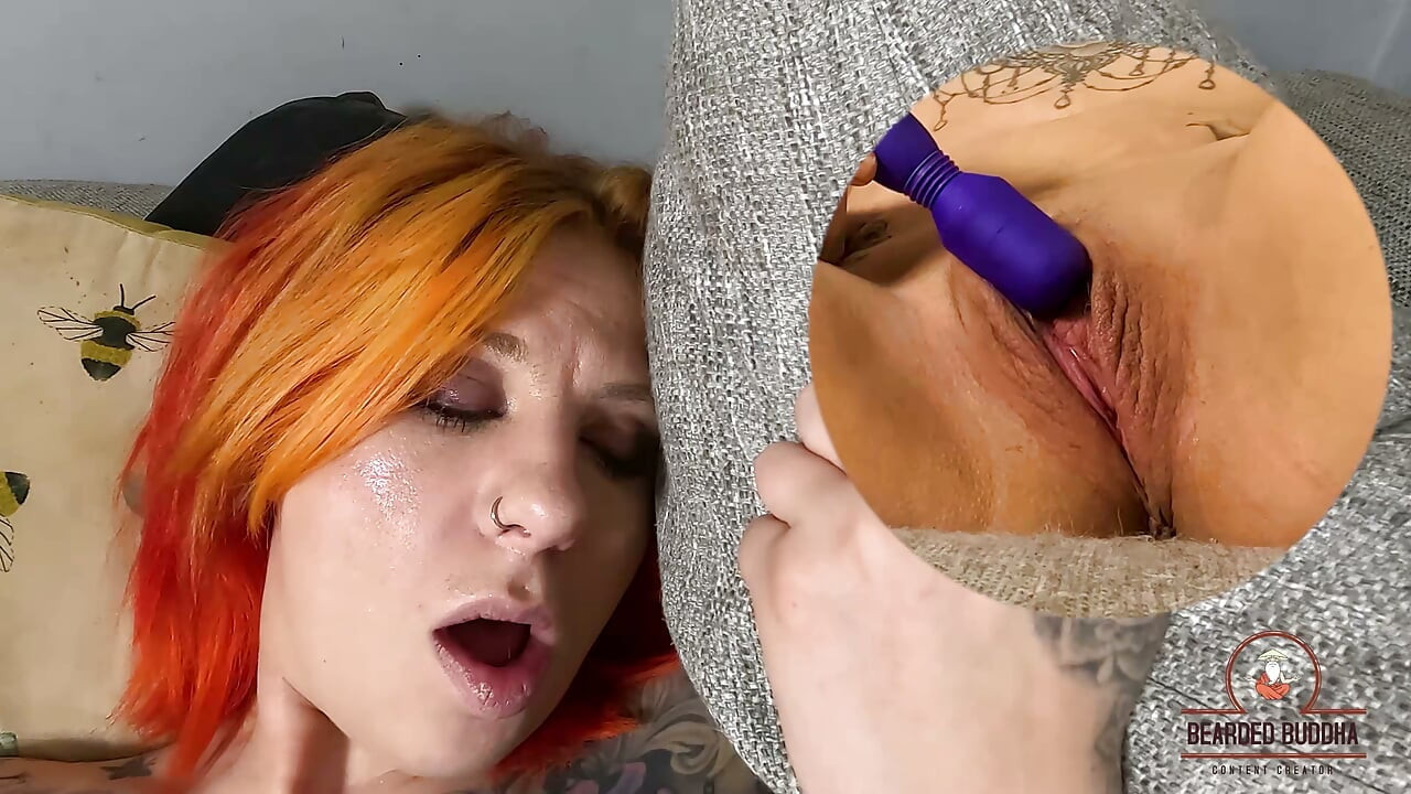 Tattooed Redhead Solo Masturbation Scarlett Love Fucks Her Hairy Pussy with a Purple Vibrator to Orgasm 4K