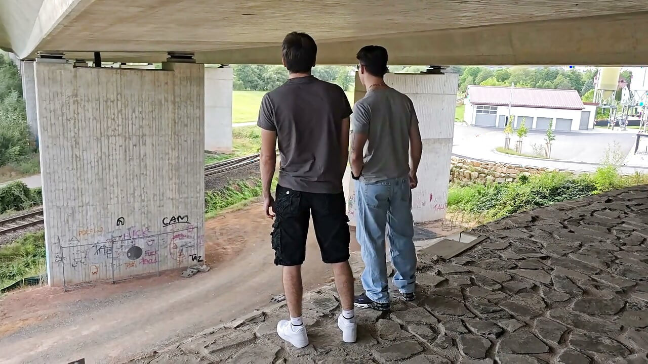 Risky Outdoor Gay Bareback Sex Almost Exposed While Facefucking & Pounding Boypussy Under a Motorway Bridge