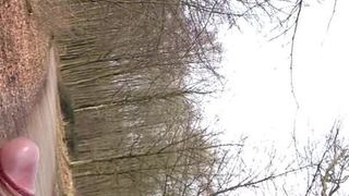 Flash in the woods, with cumshot on the road