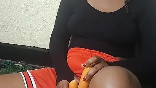 Using carrots to fuck her self