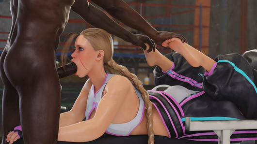 (Grosse bite noire) Cammy a des relations sexuelles intenses dans la salle de sport (gorge profonde, double pénétration brutale, porno 3D)