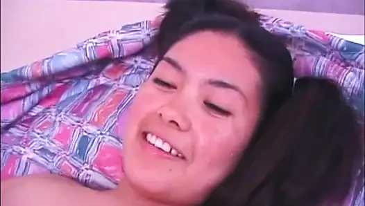 Asian hairy petite on the big black dick