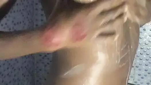 HOT ebony teen enjoys touching her boobs
