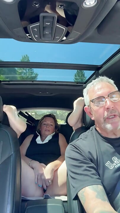 Wife Rubs Out Multiple Orgasms, Road Trip, Back Seat, Teasing Her Man