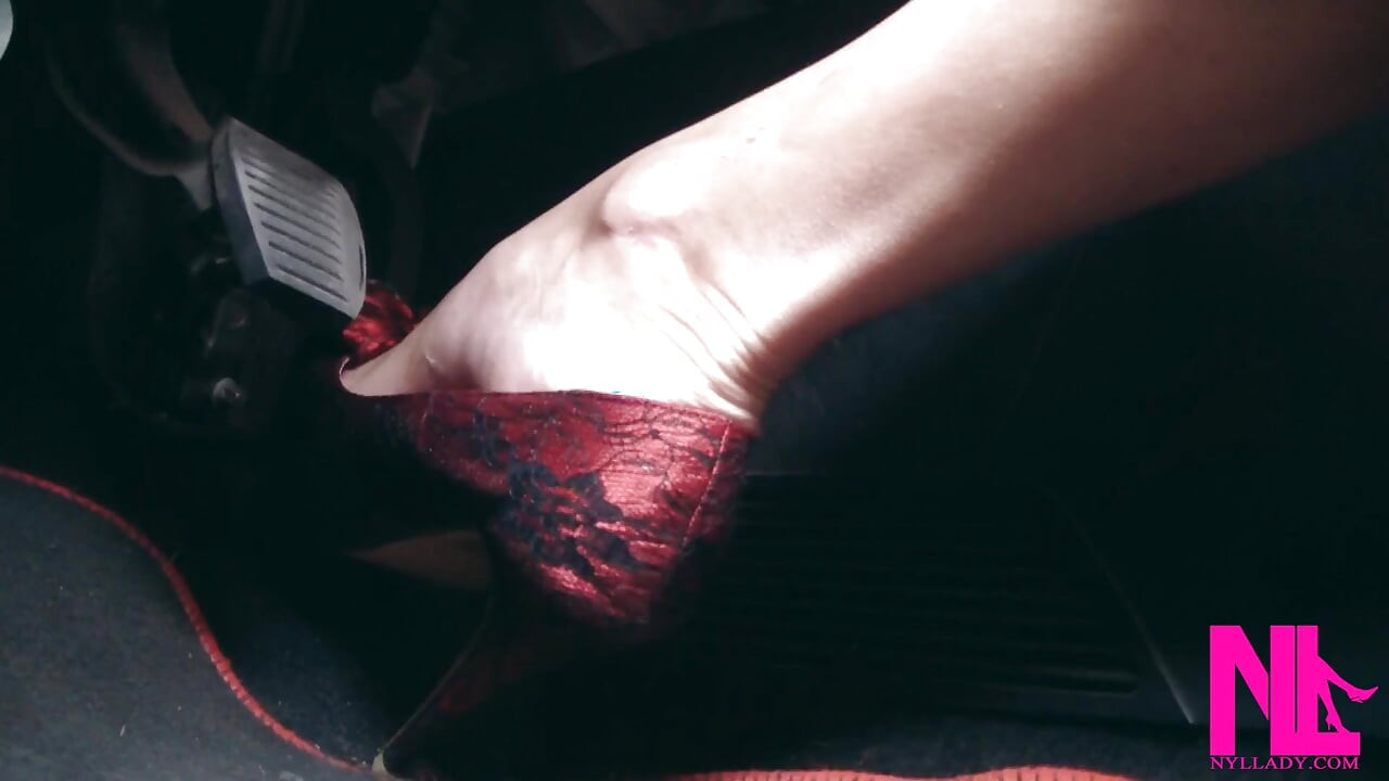 Revving, Driving and Pedal Pumping on the Way in Red Pumps