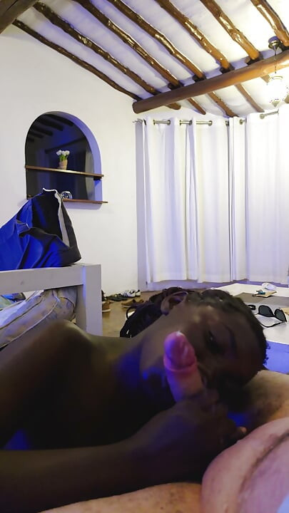 Thick ebony teen drains my sperm with her mouth