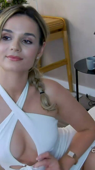 HelenWaldorf in White Dress - Beautiful Tease Touching Her Tits Under Clothes | Clip 1