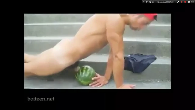 Big Fat cock muscle hunk fucks watermelon