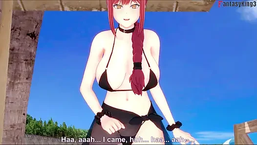 Blowjob Makima di pantai - pria gergaji rantai