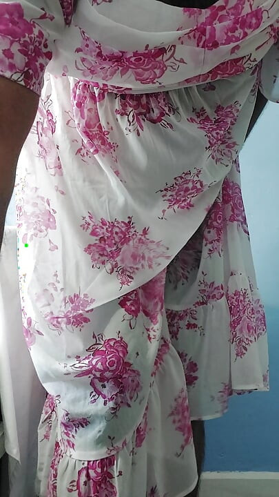 I'm dancing while masterbating in my Pink flowers Silk Seethrough Chiffon Frock