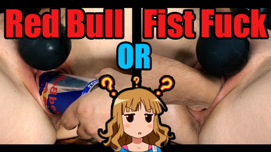 Tiffany has fun with red bull banks and then cums with fist