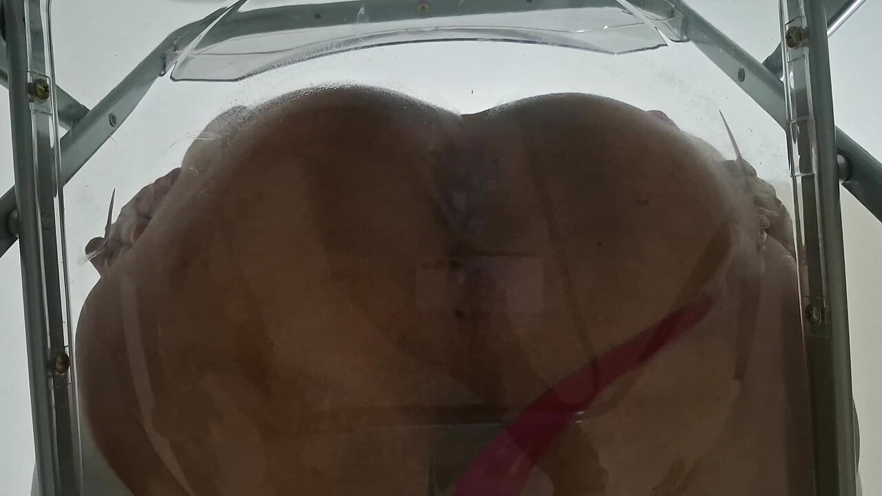 Trans Fat Ass Gwen Facesitting and Anal Fucked with Creampie through Clear Chair for the First Time.