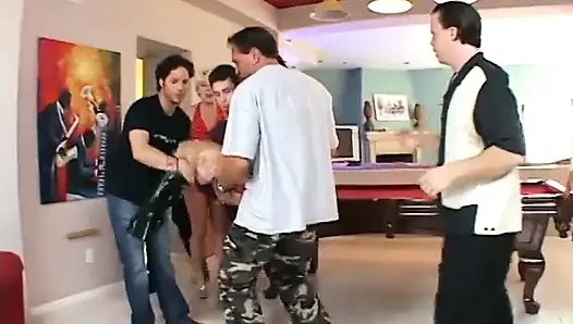 Two sluts let a group of guys pound their fuck holes