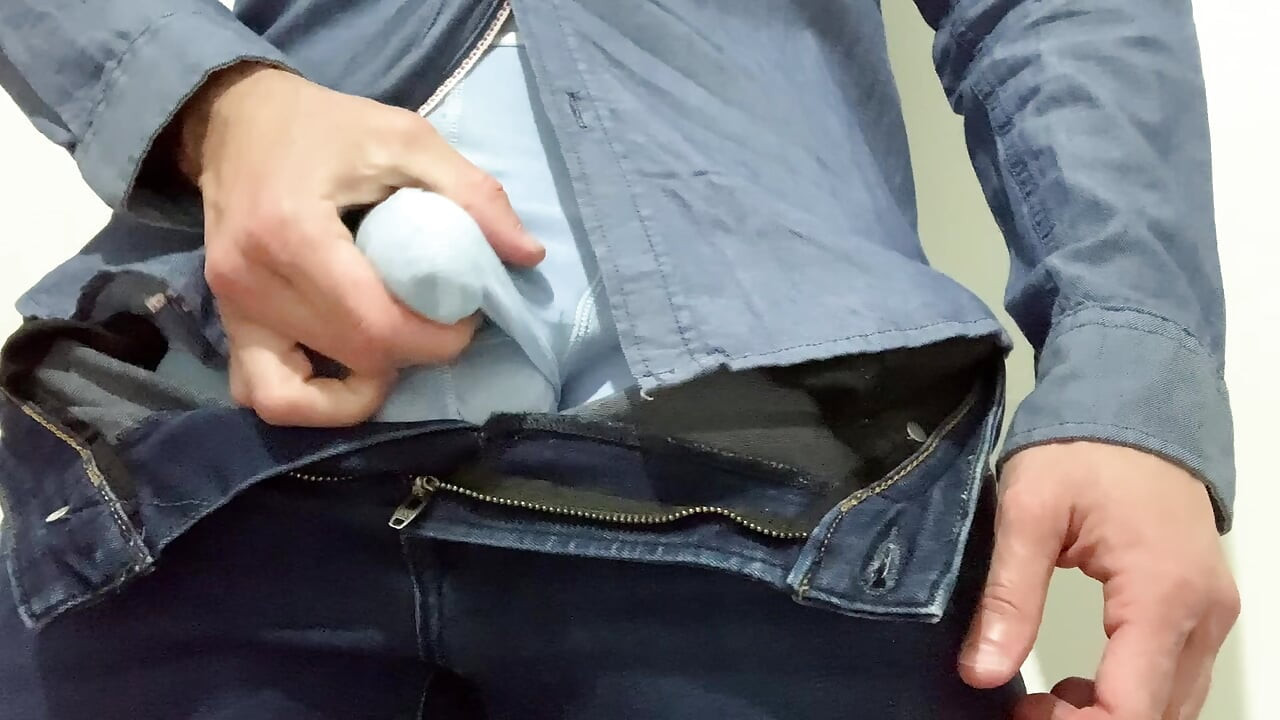 Horny trans man ftm jerking off after work
