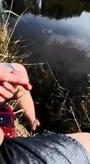 cool guy cumming into lake