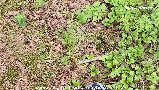 Big-boobed girl got lost in the woods, but found a dick in outdoor