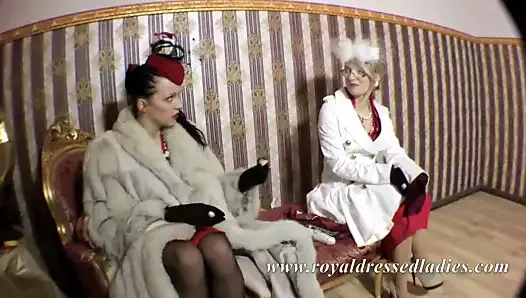 Stylish Classic Lesbian Ladies Long Fox Fur Satin Dress